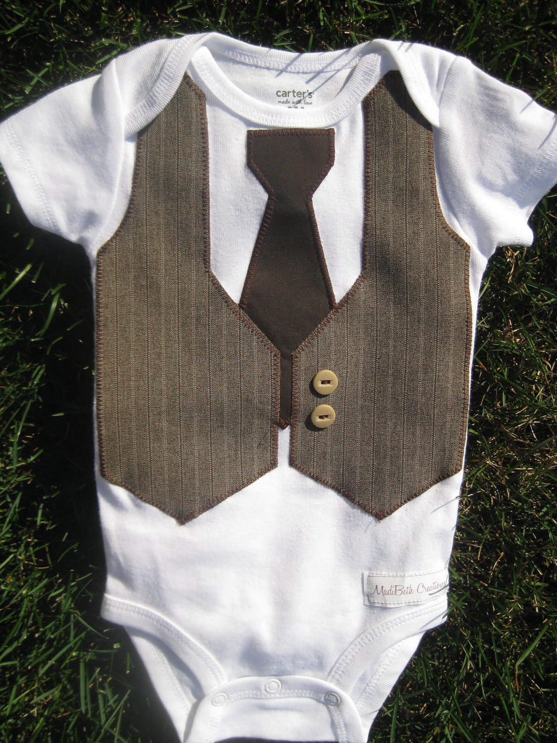 Brown & Tan Faux Vest and Tie Suit Onesie Bodysuit Baby Boy Long Sleeve Short Sleeve 3 6 9 12 18 24 month