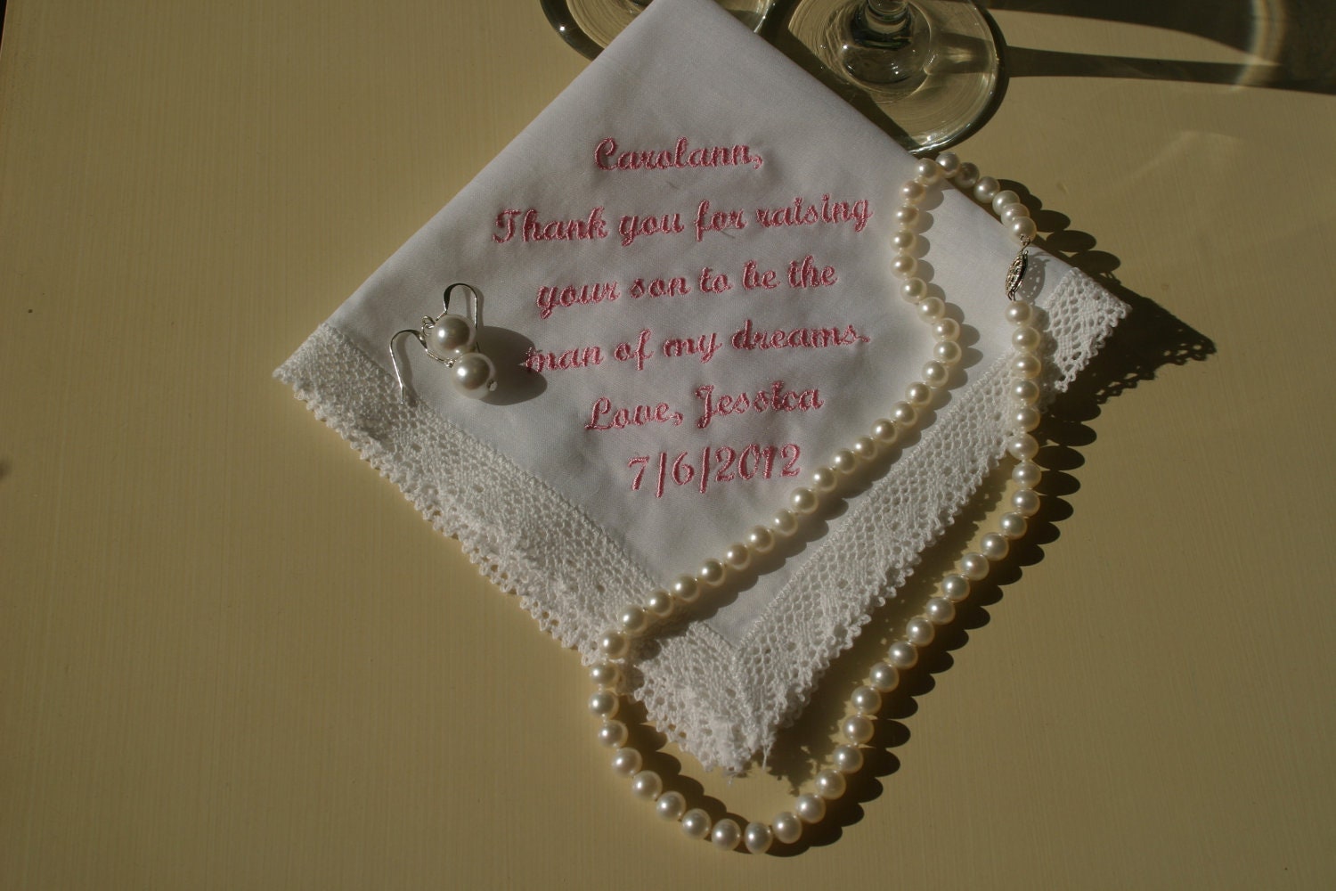 Mother of the Groom from Bride "Thank you for raising" Wedding Handkerchief Embroidered Gift