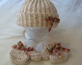 Hand Crochet Christmas/ Winter Cap and Mittens