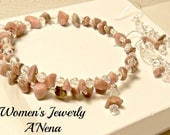 Women's Earrings ,Bracelet Set  "Lady"  Rhodonite &  Swarovski Crystal Silver Plated with 925 Sterling