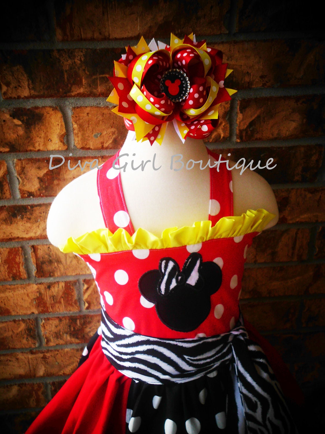 Minnie Mouse Birthday Outfit Boutique Girls Dress Boutique OTT Hairbow Red Black Yellow  Childrens Clothing 12m 18m 2T 3T 4T 5 6
