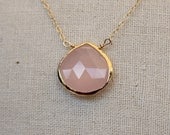 GOLDEN PINK vermeil bezel AAA  pink chalcedony heart briolette gold filled necklace