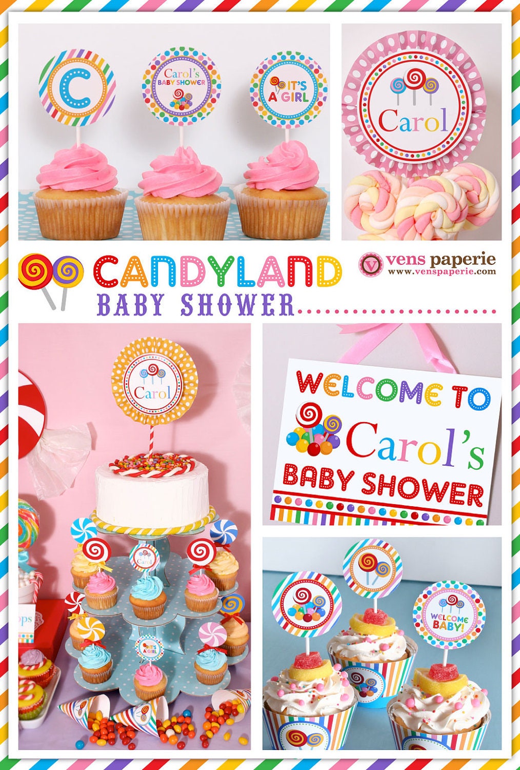 Candy Land Baby Shower Package Personalized MINI Collection Set - PRINTABLE DIY - BS832CA1y Il_570xn