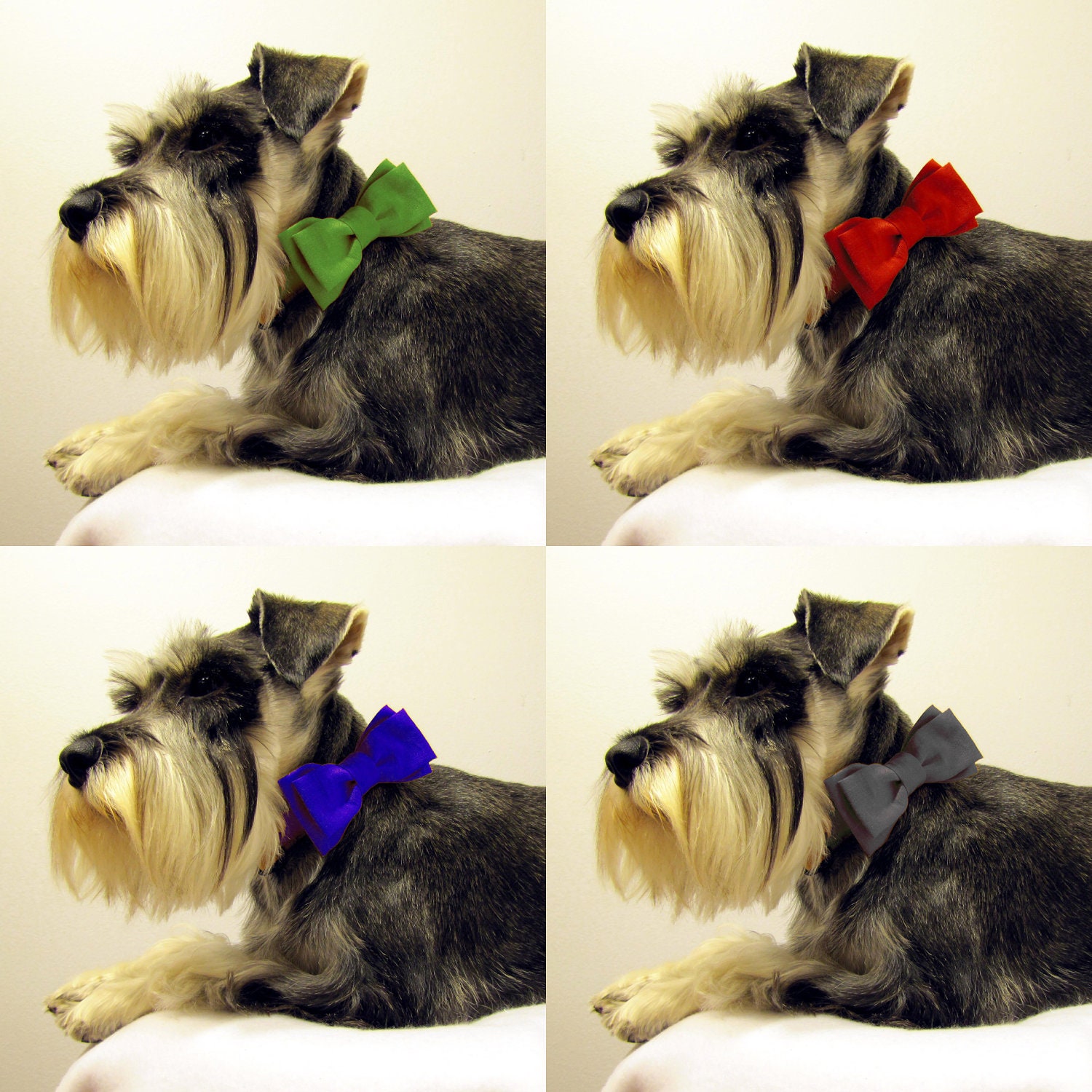 Solid Color - Bowtie Adjustable Dog Collar - Red Blue Gray or Green