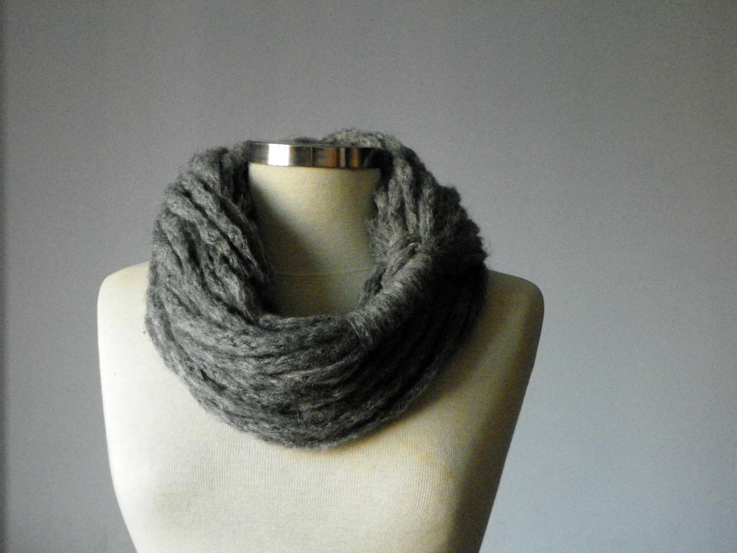 Knit tube infinity scarf, necklace, grey, loop neckwarmer autumn, winter women accessories, chunky loop scarf