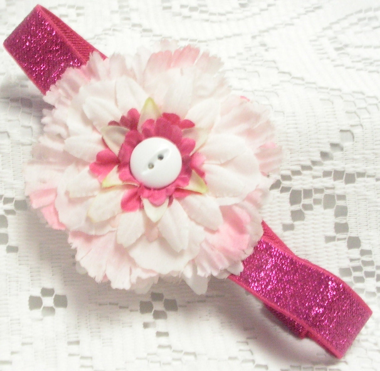 White & Pink Flower Headband, Flower Head Band, Head Band, Flower Headpiece, Flower Head Wreath, Elastic Flower Headband