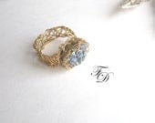 25% off Black Friday Sale--Druzy ring,Wire Crochet Gold Ring , size 7