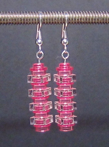 Pink & clear earrings with silver plated ear wires