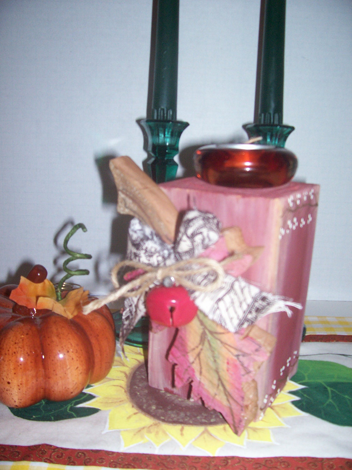 Autumn, Candle Holder, Votive, Rustic, Leaf, Fall, Decor, Primitive, Hand Painted