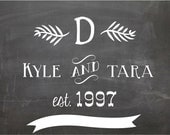 Personalized Chalkboard Monogram Print - Established Date - Wedding - 8x10 Frame Ready - Free Shipping