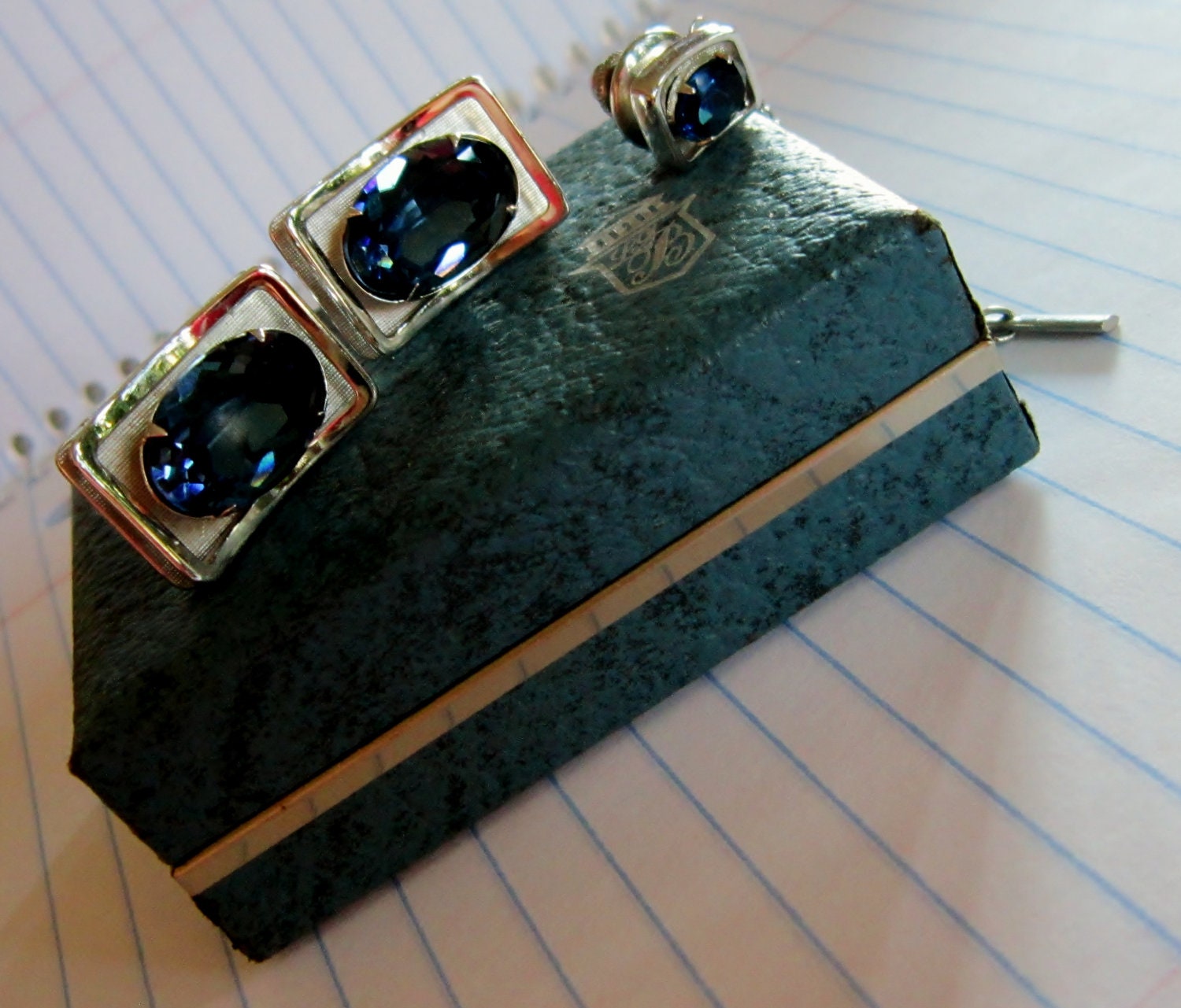 Vintage Balfour Silver Blue Cufflinks TieTack Originial Jewelry Case