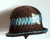 ALPACA Cloche, Crochet Hat, Turqouise Brown, Womans Accessory, Winter