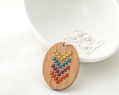 Modern Cross Stitch Kit - Bamboo Pendant with Multicolor Chevron Pattern