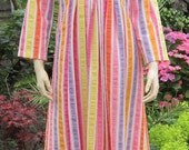 70s vintage Dutchess, Lord & Taylor sorbet striped maxi dress lounger, Bust 34"
