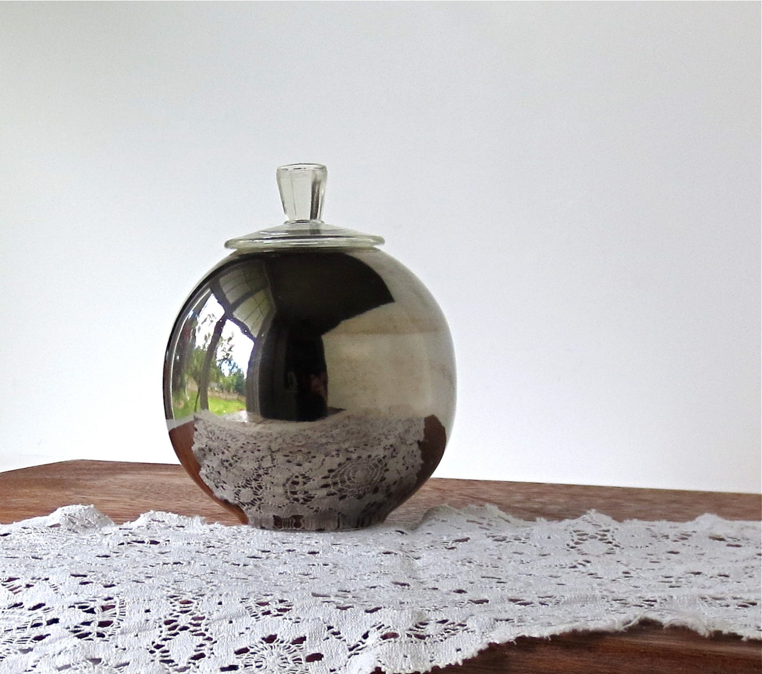 Art Deco Porcelain Lidded Jar /  Dish with Metallic Silver "Mercury" Glaze