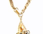 Gold Feather Bracelet, Vintage Perfume Pendant, Art Deco Design