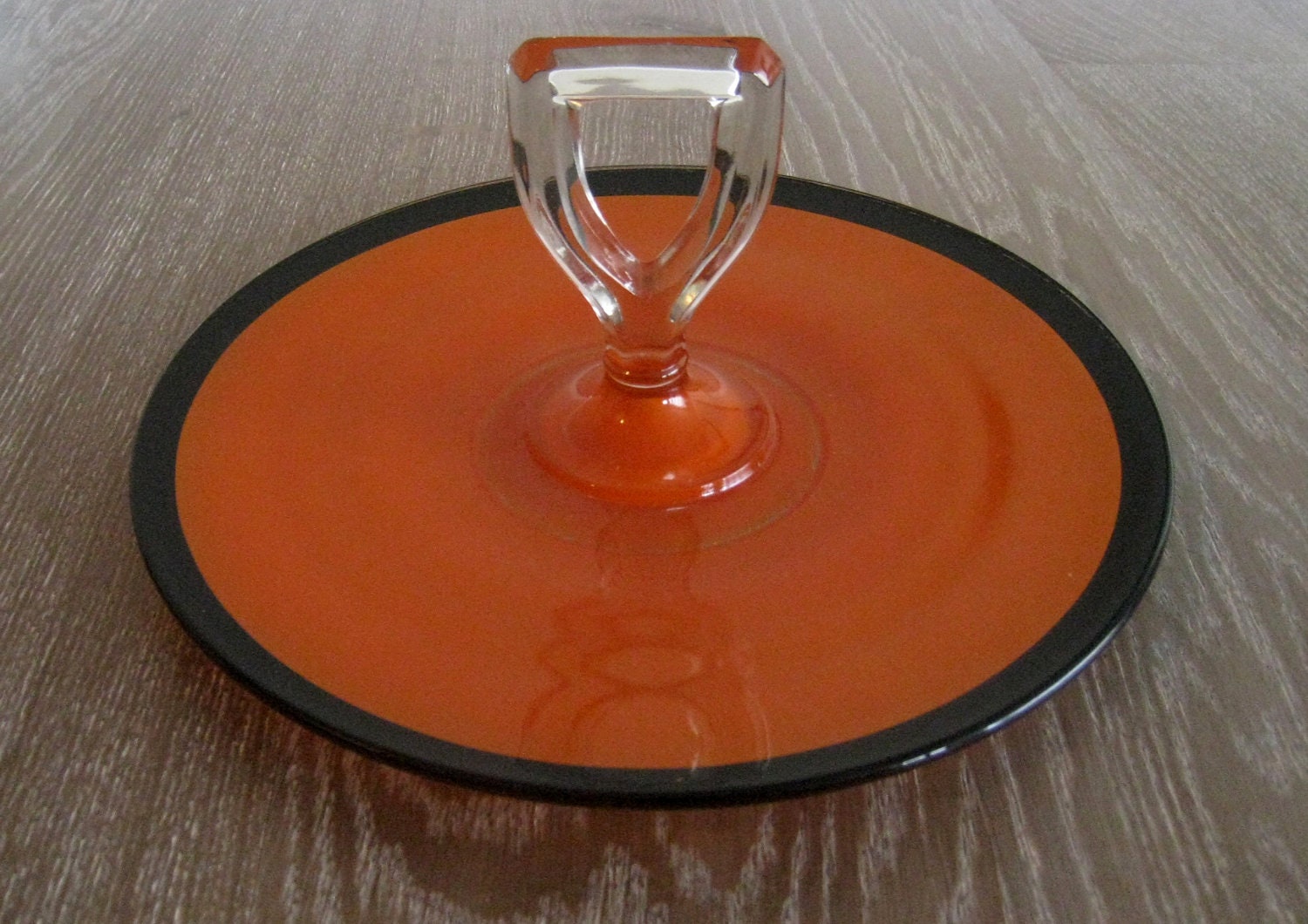 Stunning Vintage Orange and Black Glass Serving Tray