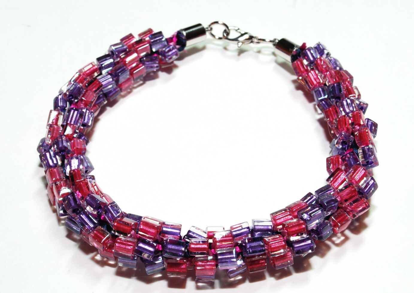 Items similar to Beaded Kumihimo Bracelet Square Beaded Jewelry Pink