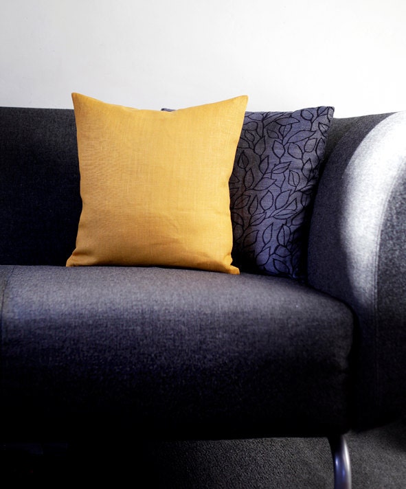 Yellow decorative pillow cover - throw pillows - mustard linen cushion case - throws - sham - 16x16