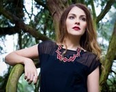 Thistle - Knitted Statement Necklace, Sculptural Chevron knit in Wine and Gold