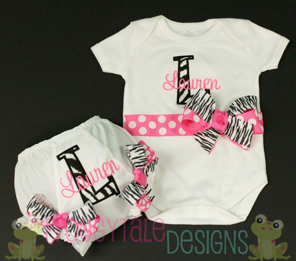 PERSONALIZED Zebra Hot Pink Bodysuit Onesie or Toddler Shirt and Diaper Cover Tutu Bloomer Outfit for Little Baby Girls - Custom