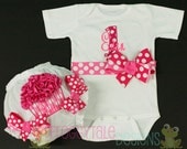 BIRTHDAY Ruffle Cupcake Bodysuit Onesie Diaper Cover Bloomer Set in Hot Pink and Fuchsia for Little Baby Girls - PERSONALIZED Custom