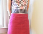 Pink guitar and polka dot reversible zippered dishcloth apron  - women's full apron - grey, pink, cream