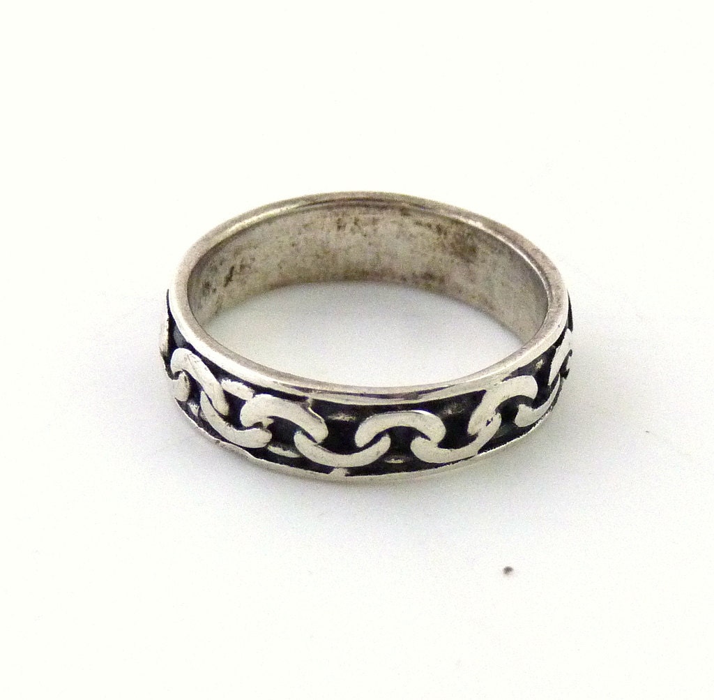 Sterling Silver Band Ring - Chain Design Ring Size 6 1/2