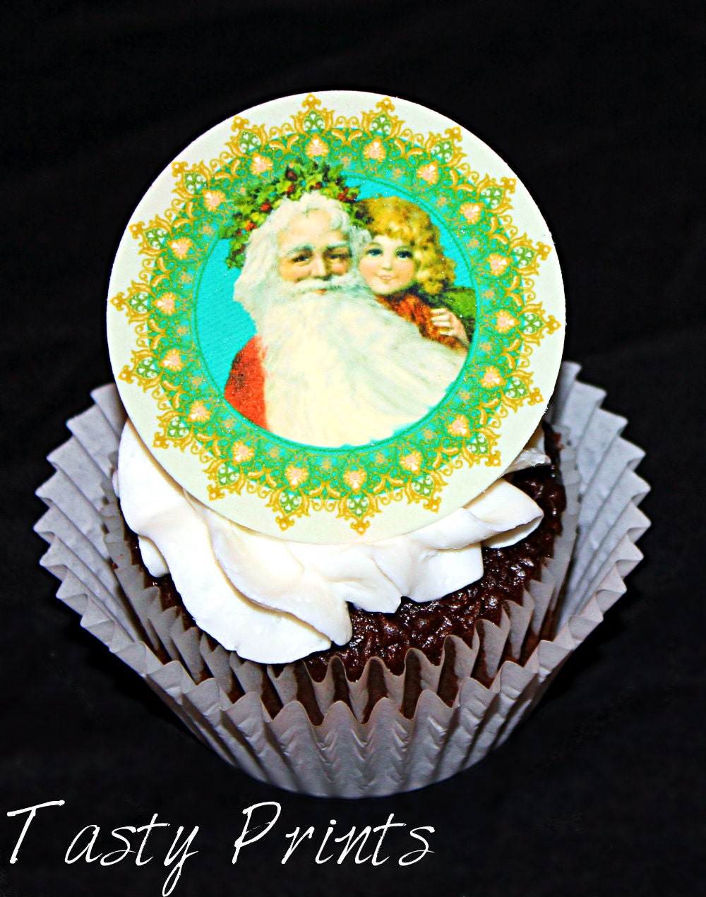 12 Christmas Edible Prints - Vintage St Nick with girl - cupcake topper - Cookie Topper - Holiday baking Il_170x135