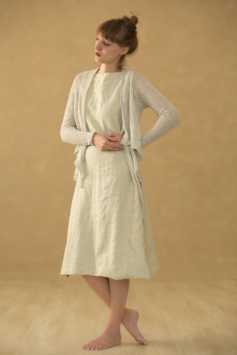 knitted cardigan handmade  light-grey women jacket eco design cotton