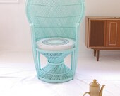 Made to Order  Pastel Peacock Chair Mint Green with Upcycled Vintage Cushion