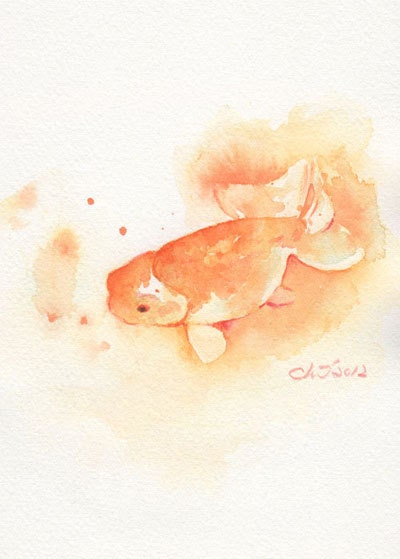 Fish, fish print, art, giclee, watercolor, watercolor painting, watercolor art print, Goldfish---Original watercolor giclee print , No-4