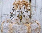 Large lampshade Recycled decorated  muslin distressed embellished rusty garland lace anita spero