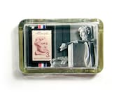 Abraham Lincoln 3D with Postage Stamp Glass Paperweight - Patriotic Dimensional Photo Sculpture