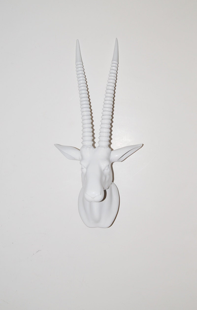 White Faux Taxidermy - White Gazelle Head w/White Antlers - The London - Antelope Faux Taxidermy - Chic & Trendy