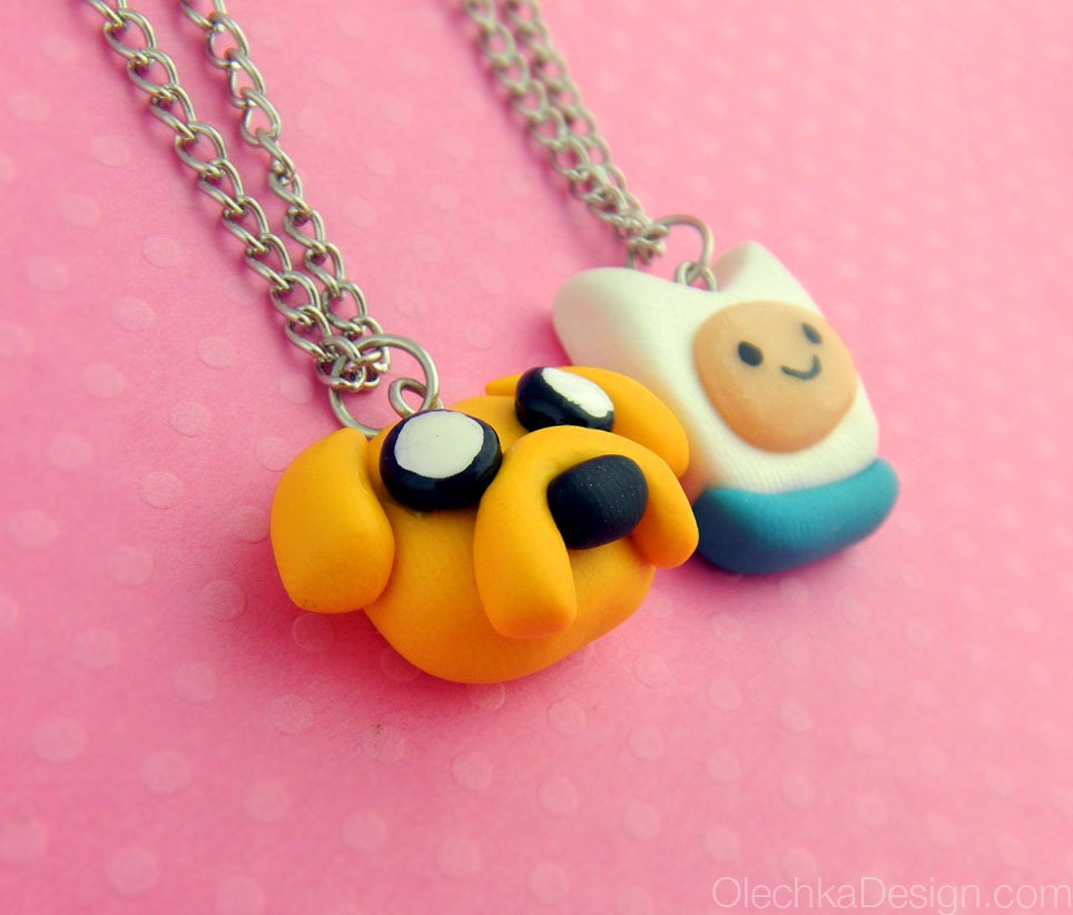 Adventure Time Jake and Finn Pendant Necklace Best Friends Polymer Clay - 1 pc.