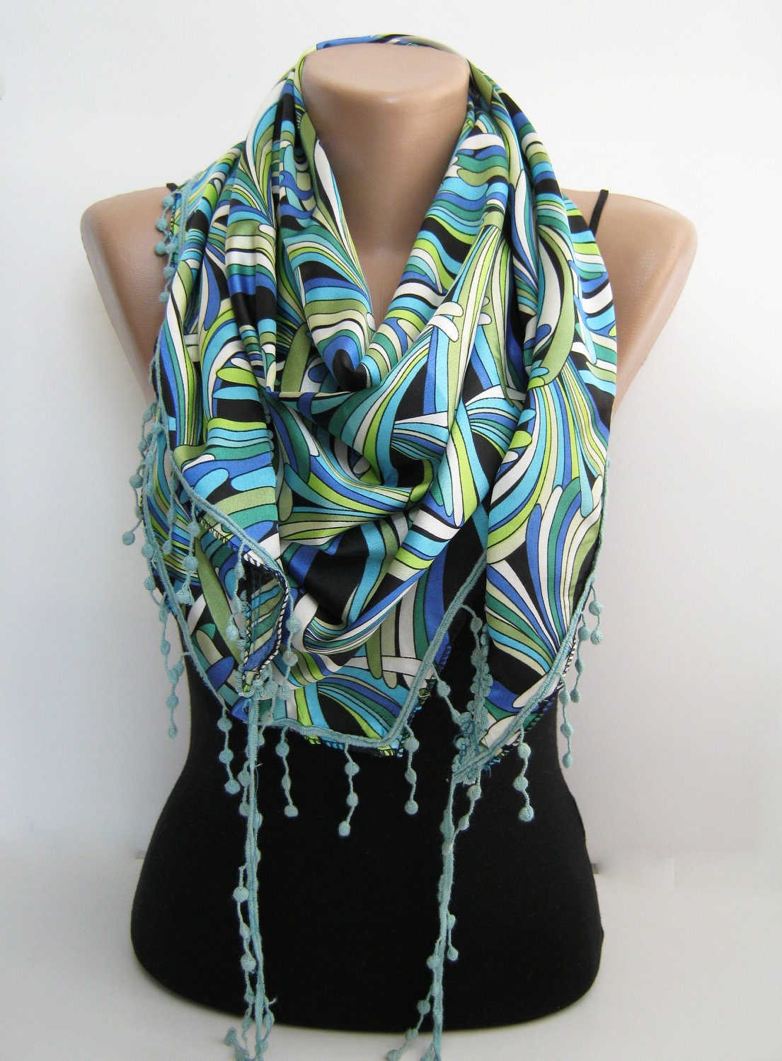 Triangle satin scarf, multicolor satin shawl, triangle scarf