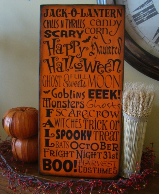 Halloween Subway/Typography Primitive Wooden Sign