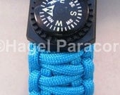 Neon Turquoise king cobra weave paracord bracelet with compass