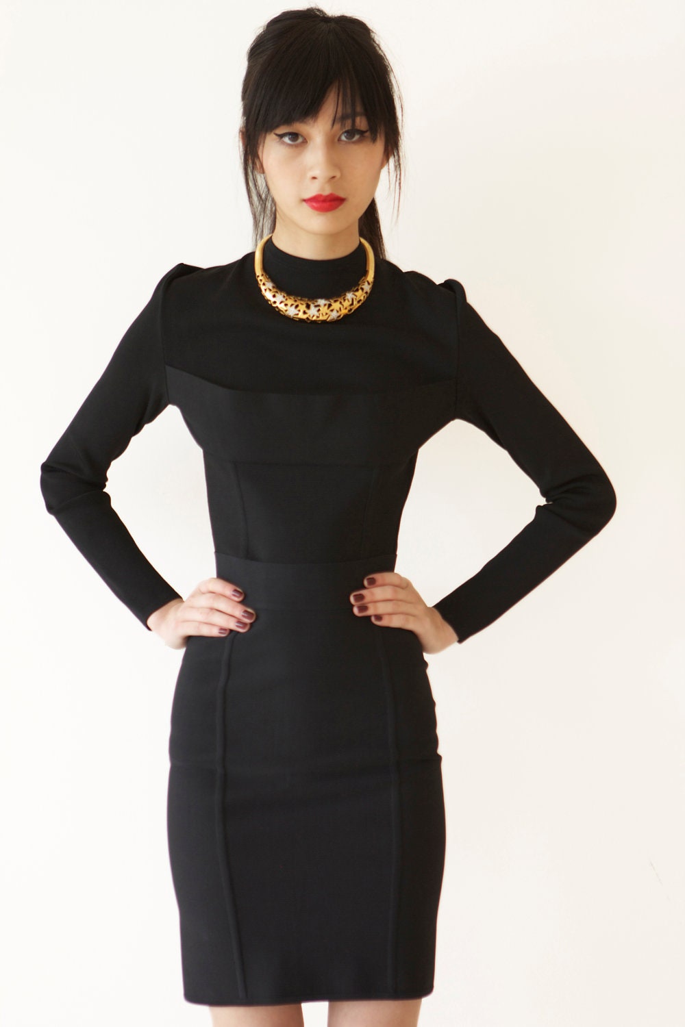 REDUCED was 682 now 625 amazing vintage late 80s/early 90s HERVE LEGER body con bandage dress/top & skirt set