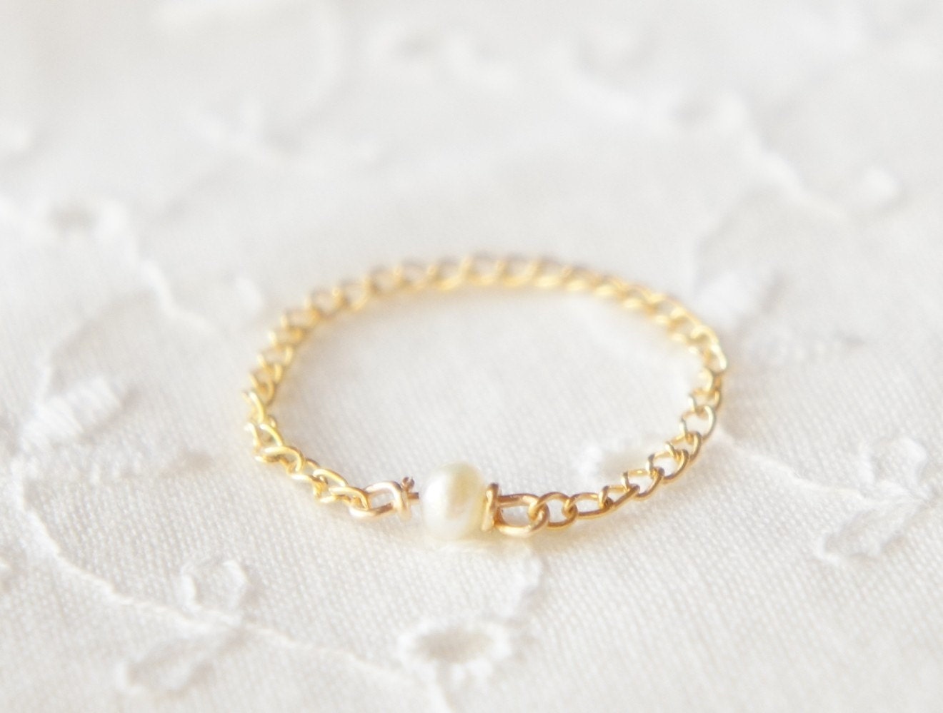 Freshwater pearl delicate chain ring- stacking ring- made to order- modern minimalist jewelry for everyday by noa noa