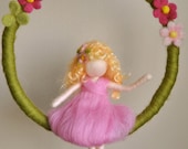Waldorf inspired  needle felted mobile:  The pink flowers fairy