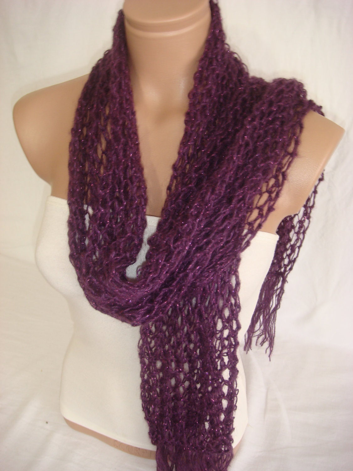 Hand knitted Purple Wool&Mohair Scarf by Arzu's Style