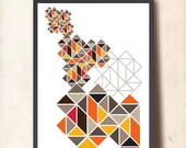 TANGRAM GEOMETRIC Art, Abstract Poster Print A3, Wall Decor, Mid Century Modern Wall Art, Scandinavian design inspired, Geometric Art Print