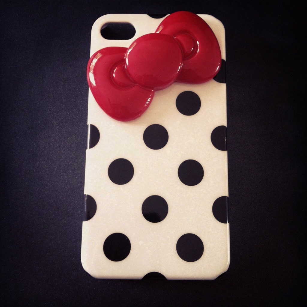 iPhone 4 and iPhone 4S Hello Kitty Red Bow White and Black Polka Dot 3D case