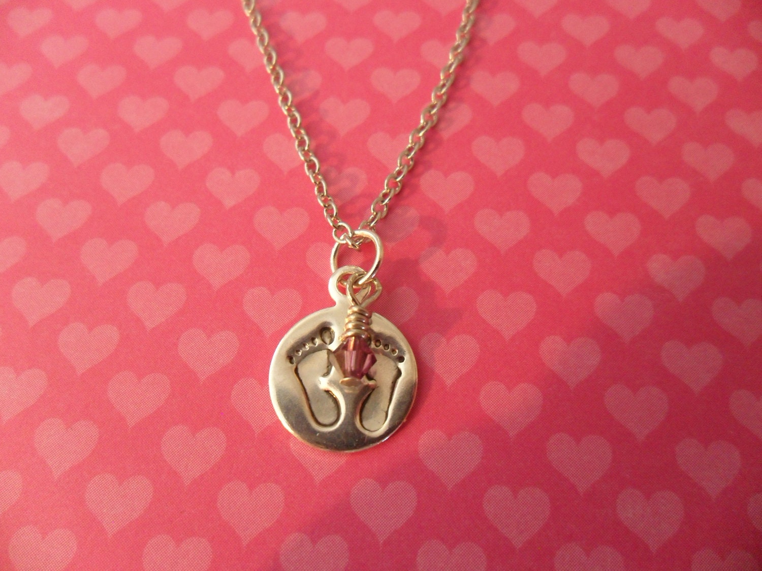 Baby Feet with Birthstone Charm Necklace