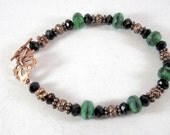Copper and Green Beaded Bracelet, Gemstone Bracelet, Beadwork Bracelet, Beaded Jewelry, Women's Jewelry