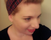 SALE Tartan/Plaid red, blue and yellow pinup/rockabilly 1950's style headscarf