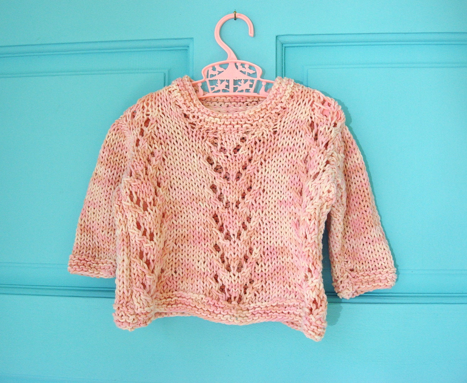 SALE Vintage Hand Knit Cotton Candy Pink Infant Sweater Like New