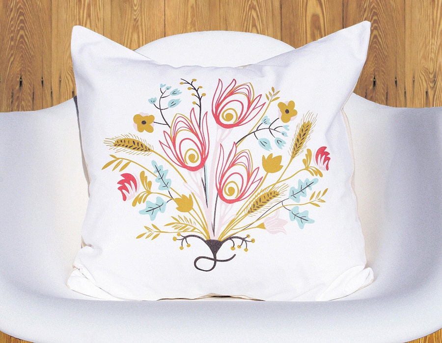 Midwest floral bouquet print eco-friendly removable throw pillow case heavy cotton 16 18 inch square Gift nursery women